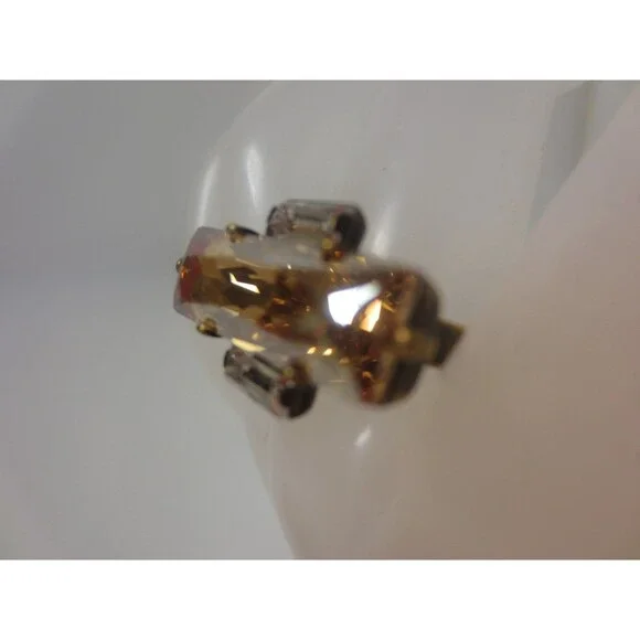 DANNIJO Paula light amber crystal Rectangle Brss ring Sz 5 NWOT $195 - Picture 6 of 8
